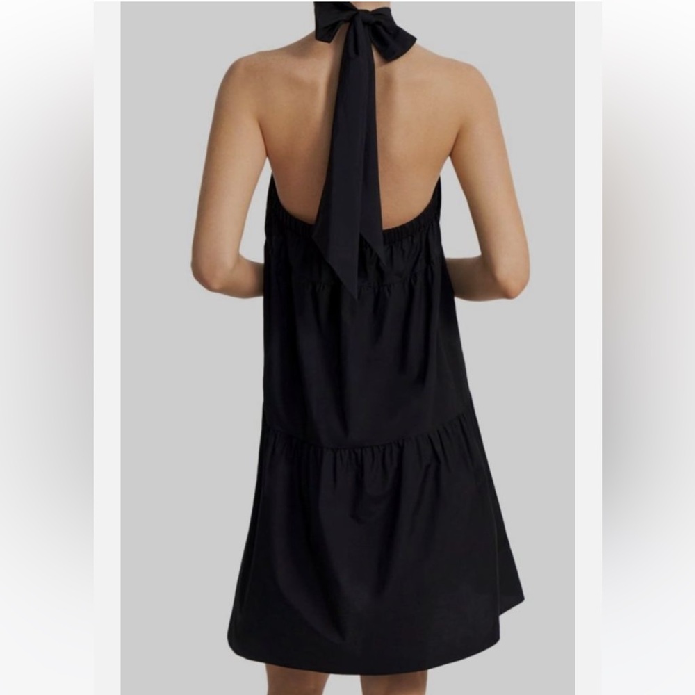 Theory Halter Tier Mini Dress in Black Tech Lawn Size Medium - Picture 3 of 13